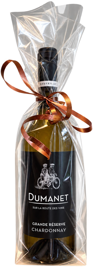 Fles wijn in transparant zakje met lint
